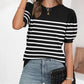 Striped Print Round Neck Puff Sleeve Sweater  Caual Loose Fit Work Top