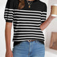 Striped Print Round Neck Puff Sleeve Sweater  Caual Loose Fit Work Top