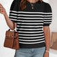 Striped Print Round Neck Puff Sleeve Sweater  Caual Loose Fit Work Top