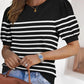 Striped Print Round Neck Puff Sleeve Sweater  Caual Loose Fit Work Top