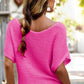 Pink Solid Loose Knit Short Dolman Sleeve Sweater