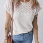 White Eyelet Knit Tied Back Short Sleeve Sweater