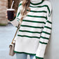 Striped High Neck Side Slit Knit Sweater