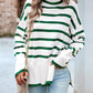 Striped High Neck Side Slit Knit Sweater