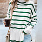 Striped High Neck Side Slit Knit Sweater