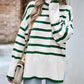Striped High Neck Side Slit Knit Sweater