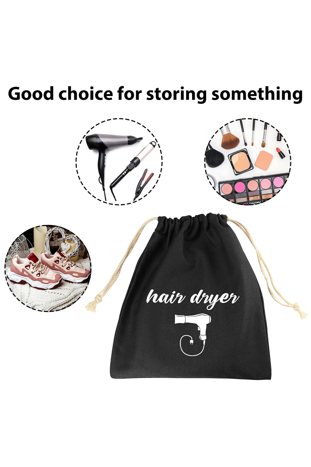 Black Canvas Drawstring Large Storage Bag