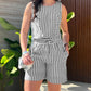 2 Pieces Outfit Striped Print Round Neck Sleeveless Tank Top and Casual Shorts Set