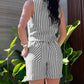 2 Pieces Outfit Striped Print Round Neck Sleeveless Tank Top and Casual Shorts Set