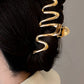 Gold Wave Shaped Plated Alloy Large Hair Clip