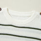 Green Color Block Striped Buttoned Shoulder Split Sweater