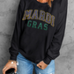 Black Rhinestone Mardi Gras Letter Graphic Drop Shoulder Sweatshirt