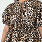 Multicolour Leopard Tie Front Puff Sleeve Short Flared Dress