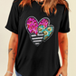 Black Trio Heart Patched Valentines Fashion Tee