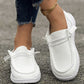 White Ribbed Lace-up Decor Slip On Shoes