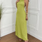 Halter Sleeveless Backless Maxi Dress Casual Shirred Back Side Slit Vacation Dress