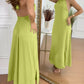 Halter Sleeveless Backless Maxi Dress Casual Shirred Back Side Slit Vacation Dress