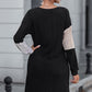 Black Ribbed Color Block Drop Shoulder Long Sleeve Mini Dress