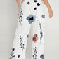 Floral Print High Waist Wide Leg Pants Casual Waist Lace Up Linen Pants with Pockets