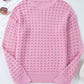 Pink Crochet Knit Drop Shoulder Sweater
