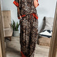 Brown Animal Print Color Contrast Edge Loose Fit Pants Set
