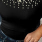 Pearls Decor Round Neck Short Sleeve T Shirt Casual Slim Fit Crop Top