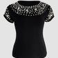 Pearls Decor Round Neck Short Sleeve T Shirt Casual Slim Fit Crop Top