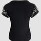 Pearls Decor Round Neck Short Sleeve T Shirt Casual Slim Fit Crop Top