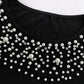 Pearls Decor Round Neck Short Sleeve T Shirt Casual Slim Fit Crop Top