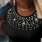Pearls Decor Round Neck Short Sleeve T Shirt Casual Slim Fit Crop Top