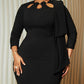 Scalloped Hollow out Neck Long Sleeve Draped Work Dress Cinched Waist Bodycon Dress