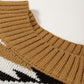 Brown Aztec Striped Knit Ribbed Trim Sweater