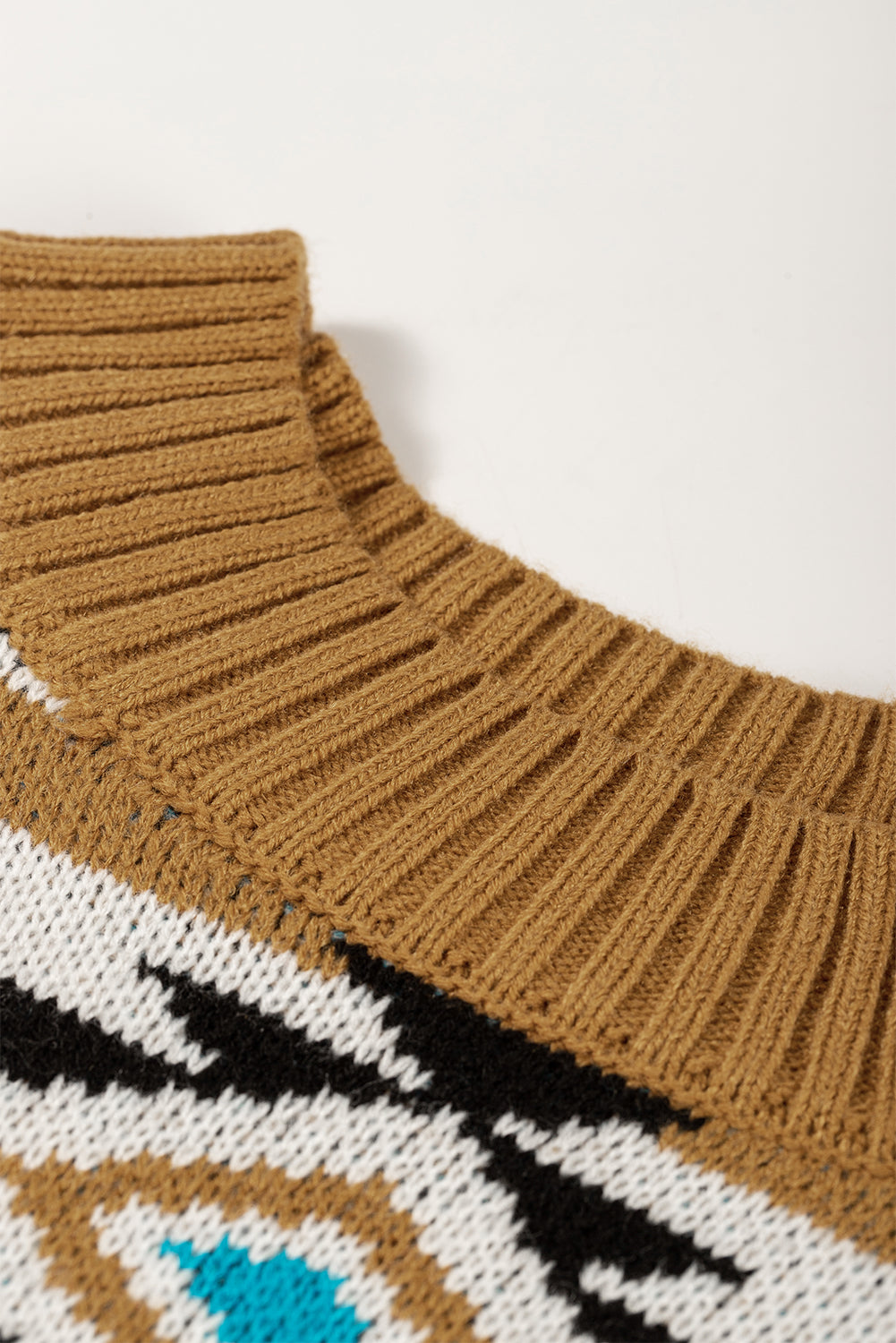 Brown Aztec Striped Knit Ribbed Trim Sweater