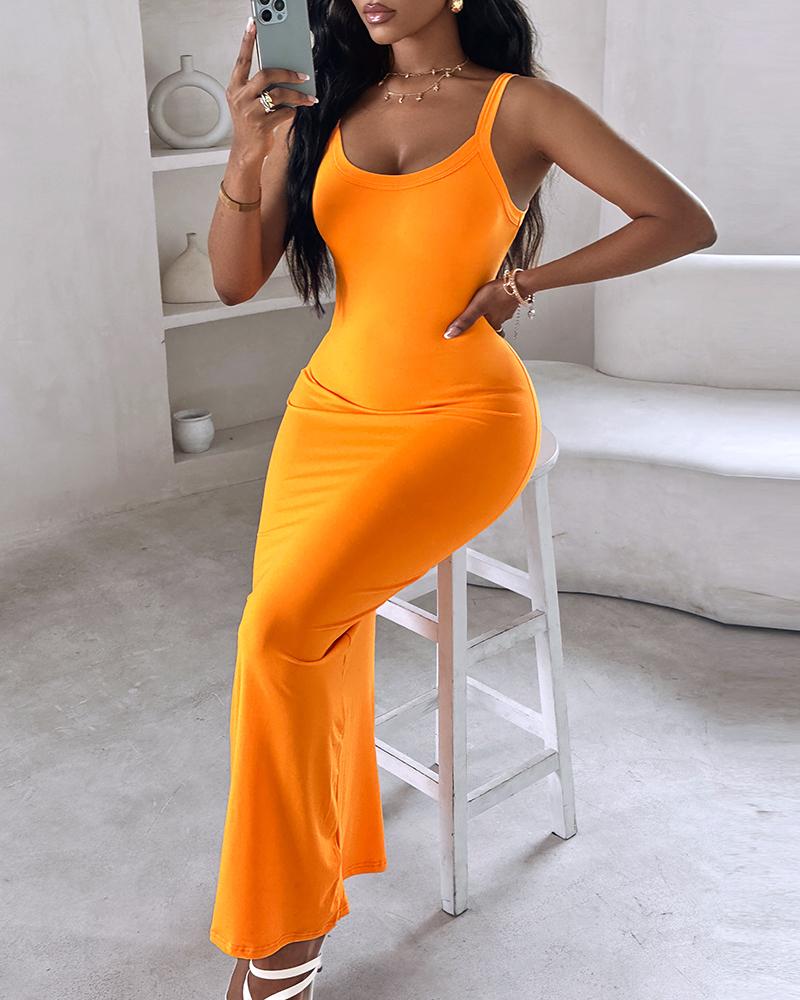 Spaghetti Strap U Neck Casual Maxi Dresses Slim Fit Cami Dress Party Club Bodycon Dress