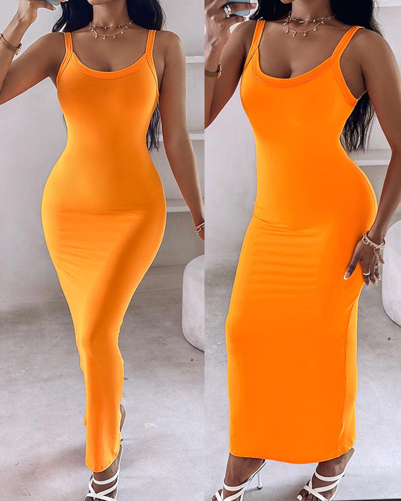 Spaghetti Strap U Neck Casual Maxi Dresses Slim Fit Cami Dress Party Club Bodycon Dress