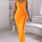 Spaghetti Strap U Neck Casual Maxi Dresses Slim Fit Cami Dress Party Club Bodycon Dress