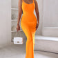 Spaghetti Strap U Neck Casual Maxi Dresses Slim Fit Cami Dress Party Club Bodycon Dress