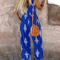 Graphic Print Square Neck Thick Strap Shirred Jumpsuit Wide Leg Overalls with Pockets