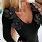 Floral Pattern V Neck Bodycon Mini Dress Long Sleeve Knit Sweater Dress