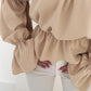 Off the Shoulder Frill Hem Puff Sleeve Blouse Casual Waist Ruched Chiffon Top