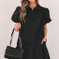 Black Shirt Style Button Down Puff Sleeve Ruffle Hem Dress