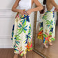 High Waist Tropical Print Tied Detail Skirt