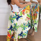 High Waist Tropical Print Tied Detail Skirt