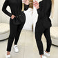Lace Patch Ribbed Hooded Top & Pocket Design Pants Set
