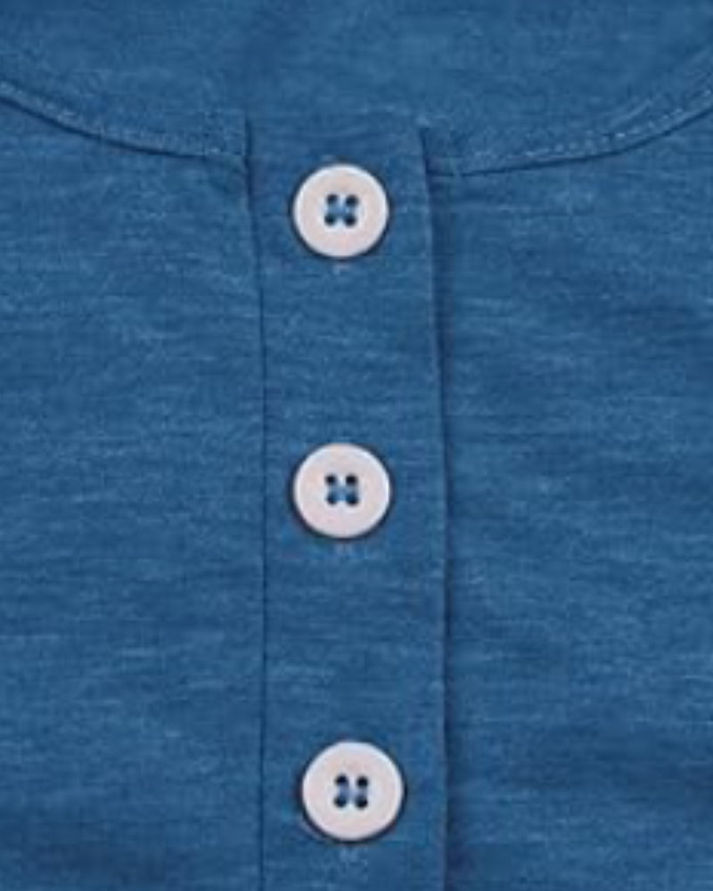 2 Pieces Outfit Round Neck Button Decor Short Sleeve Top and Casual Drastring Shorts Set with Pockets