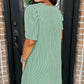 Mint Green Corded Knit Crew Neck Puff Sleeve Shift Mini Dress