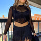 Black Tiered Fringe Trimmed Mini Skirt