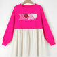 Rose Red Sequin Heart XOXO Graphic Colorblock Patchwork Hem Sweatshirt Dress