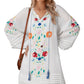 White Floral Print Boho Tassel Tie Split Neck Tucking Detail Puff Sleeve Mini Dress
