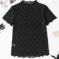 Black Bowknot Sheer Mesh Mock Neck Lettuce Trim Short Sleeve Top